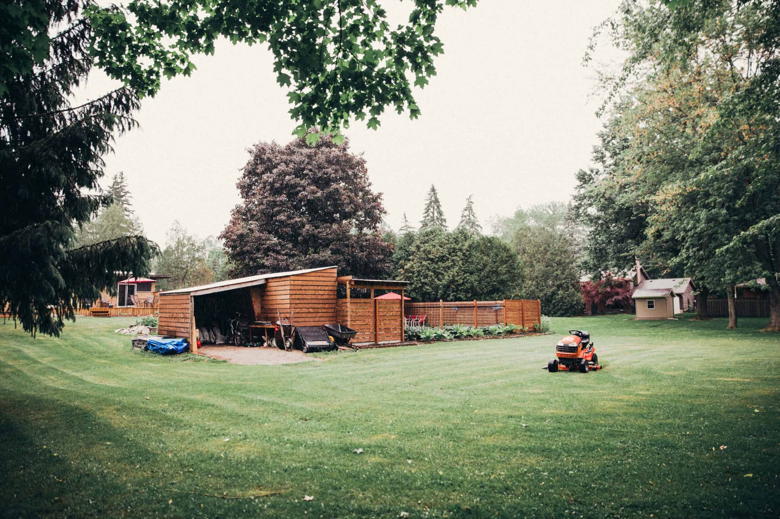 beautiful backyard shed playscape lawncare